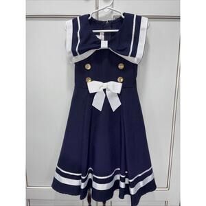 Bonnie Jean Girls  Sleeveless Nautical Sailor collar  w bow Dress 6T